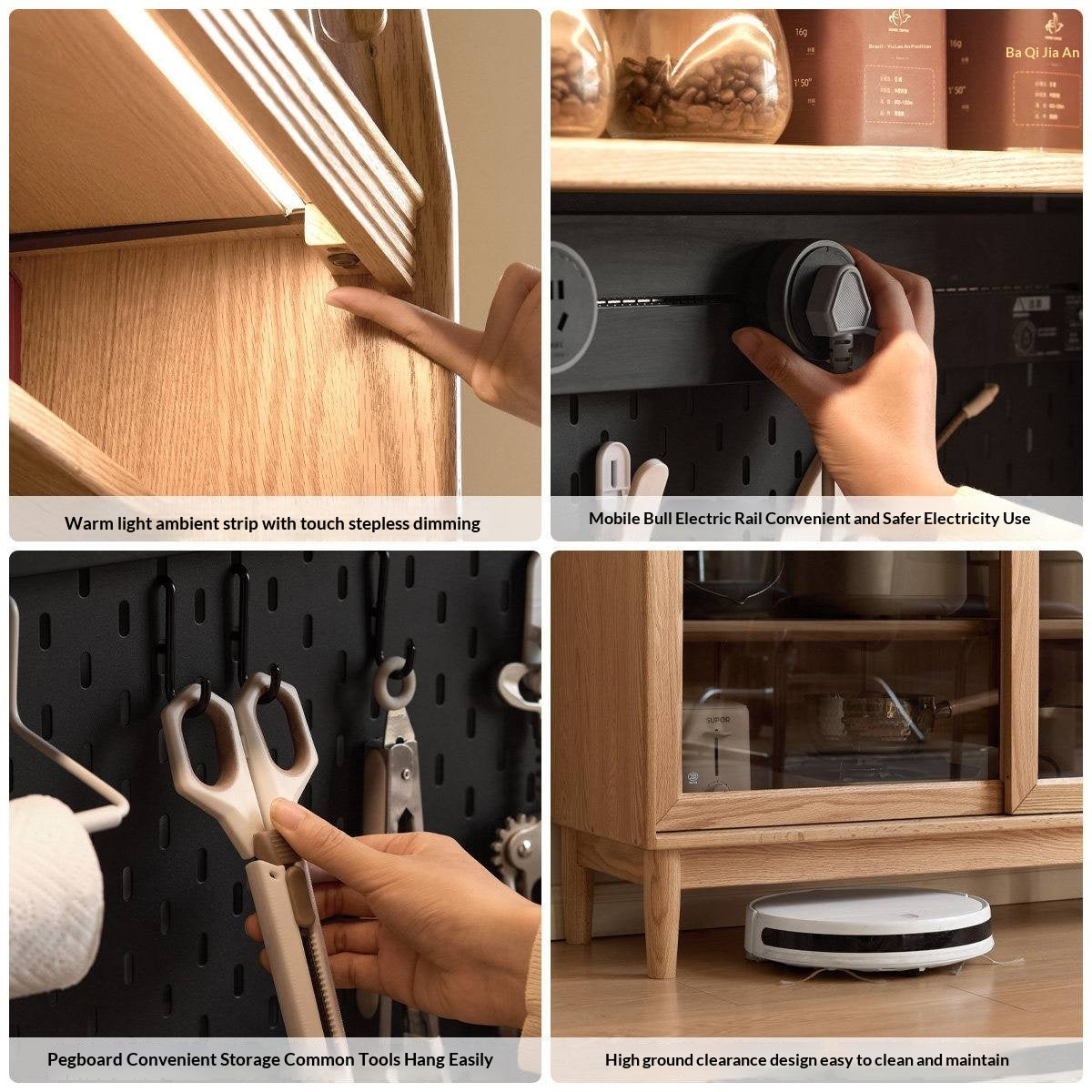 Oak Solid Wood Buffet Cabinet with Slab Surface, Sideboard