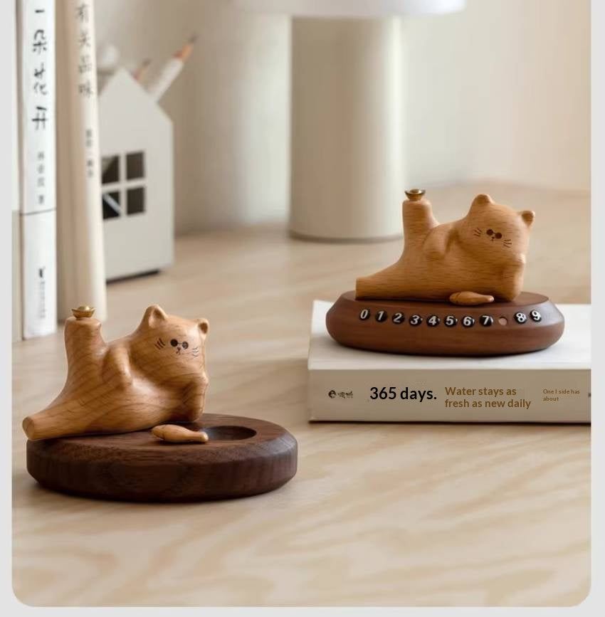 Beech, Black Walnut Solid Wood Lucky Cat Car Diffuser Ornament with Number Plate Design