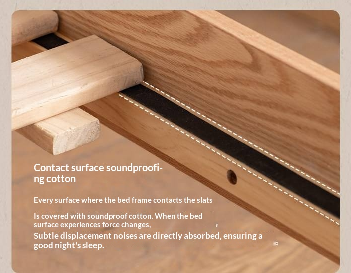 Oak Solid Wood Bed — Light Retro Style with Rattan Design