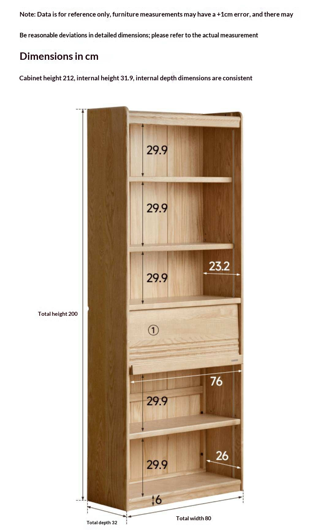 Oak Solid Wood Display Bookcase with Wall-Mounted Option and Storage Cabinet