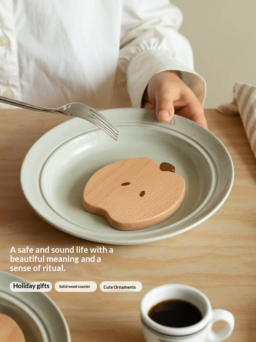 Black Walnut, Beech Solid Wood Creative Apple Shaped Coaster
