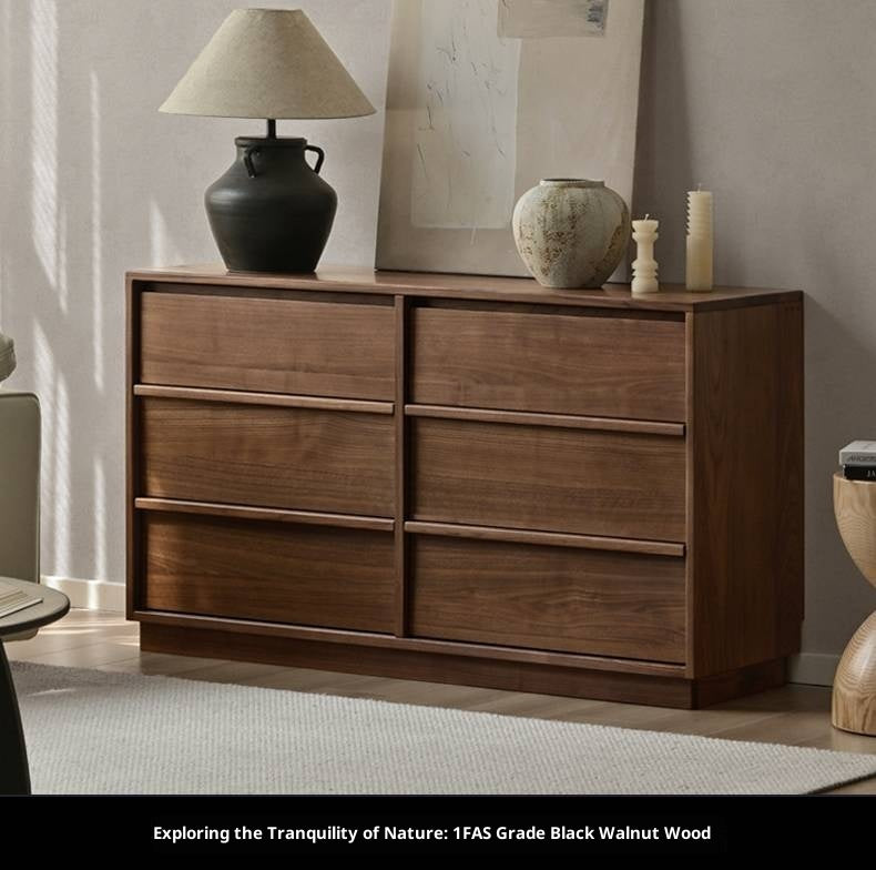 Black Walnut, Sandalwood, Oak Solid Wood Skeleton Line Chest of Drawers