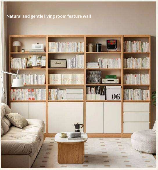 Oak Solid Wood Cream Wind Floor Bookshelves