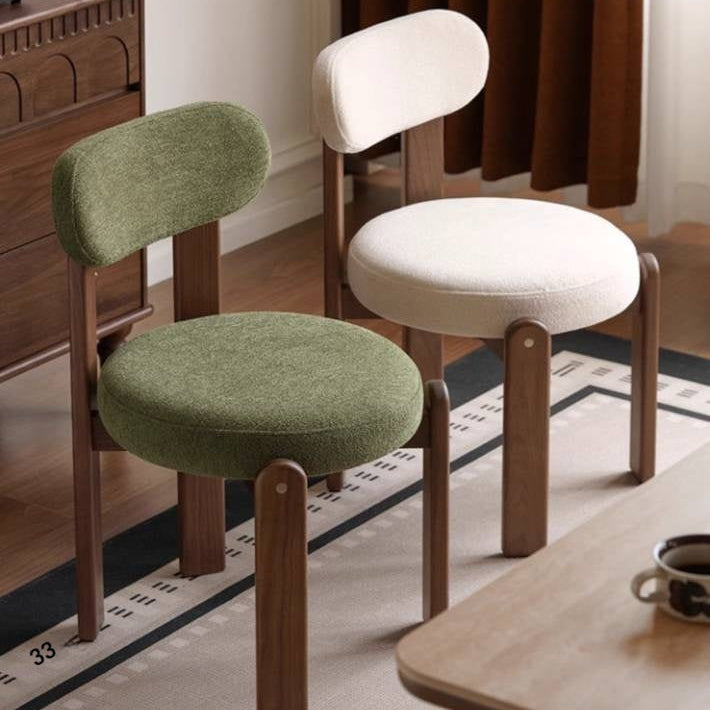 Set 2 pcs Black Walnut Solid Wood Wood Chenille Round Back Dining Chair