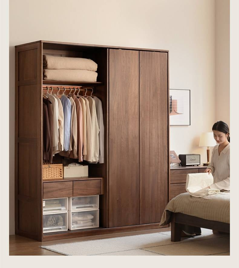 Sandalwood Solid Wood Modern Sliding Door Wardrobe.