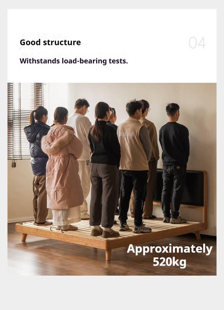 Cherry Solid Wood Bed with Top Layer Cowhide Soft Headboard Retro Style