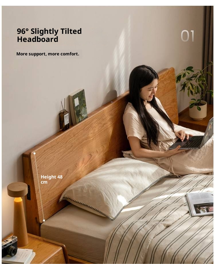 Cherry Solid Wood with Light Floating Bed Retro Simple