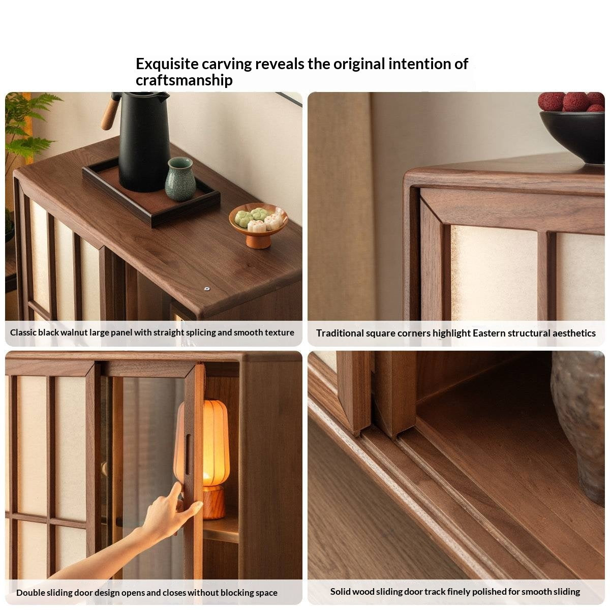 Black Walnut Solid Wood Sliding Door Side Cabinet