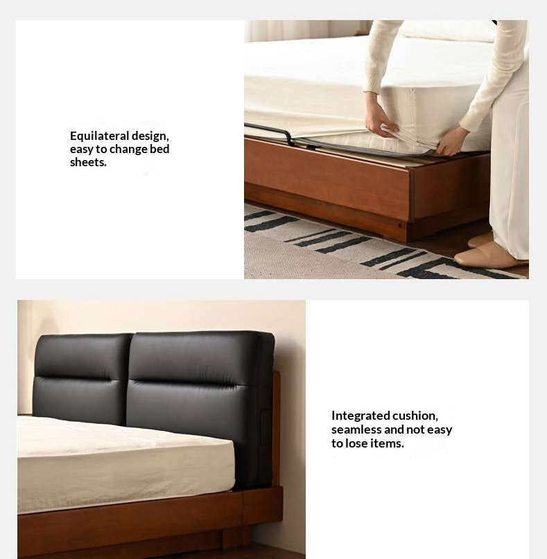 Poplar Solid Wood Box Bed — Upholstered Floating Bed with Bauhaus Style