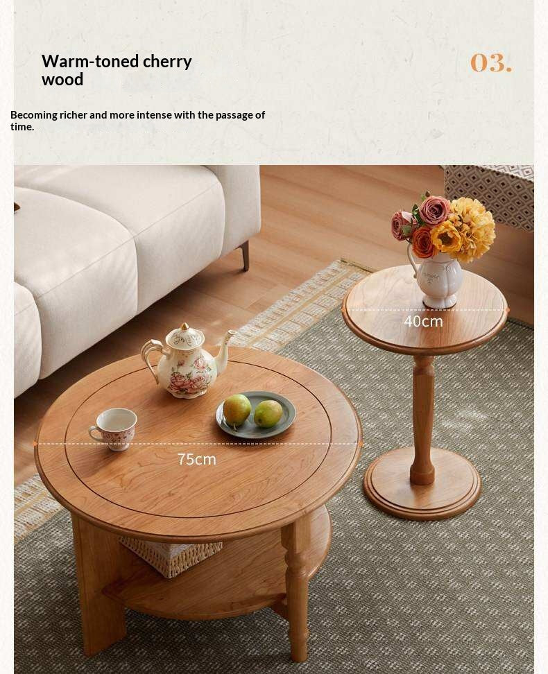 Cherry Solid Wood Coffee Table with French Retro Design
