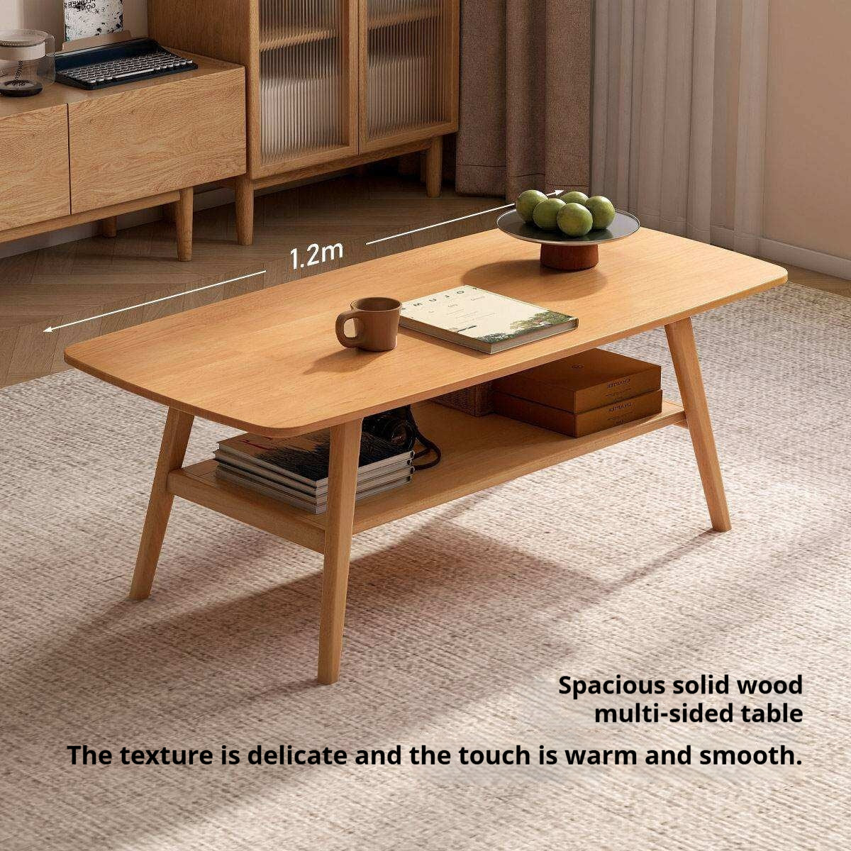 Solid RubberWood Coffee Table with Double Layer in Nordic Style