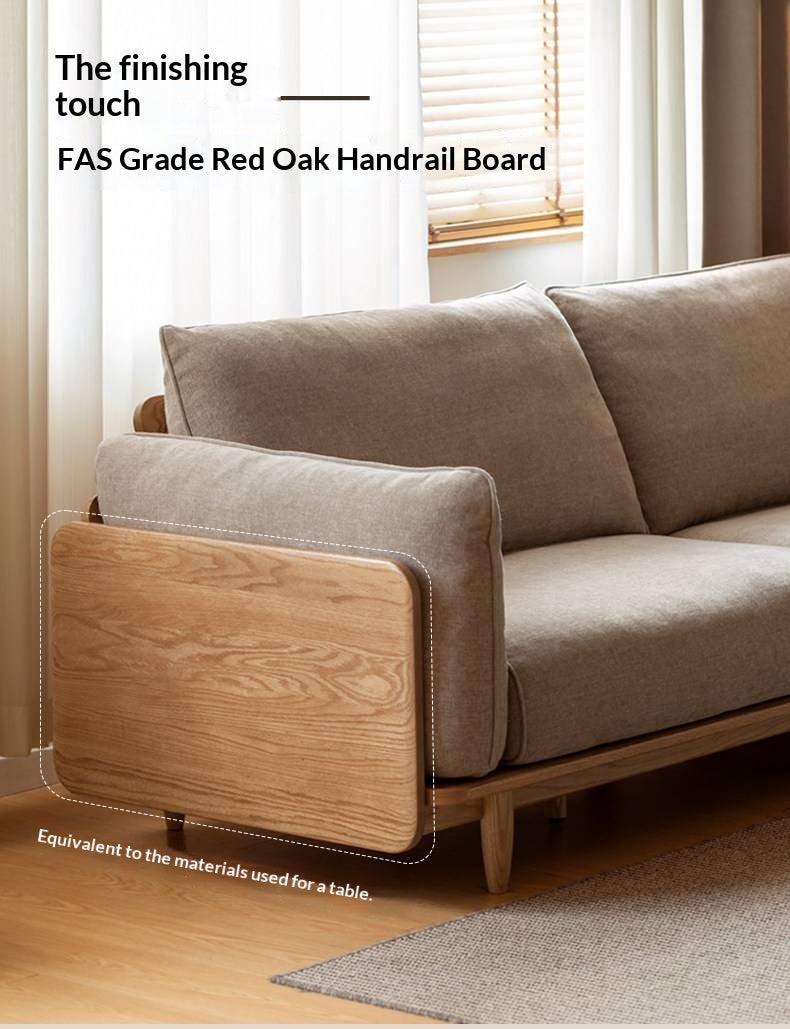 Oak, Ash Solid Wood Sofa with Exposed Wide Arms, High-Back, Genuine leather -fabric