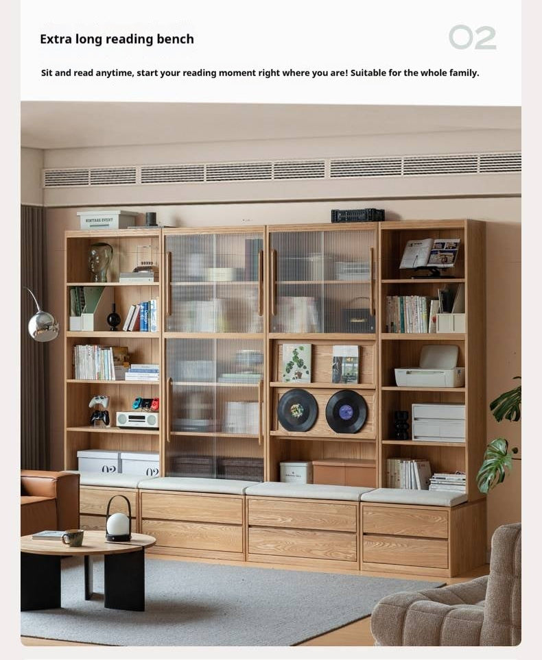 Ash Solid Wood Wall-Mounted Bookcase with Integrated Study Shelf