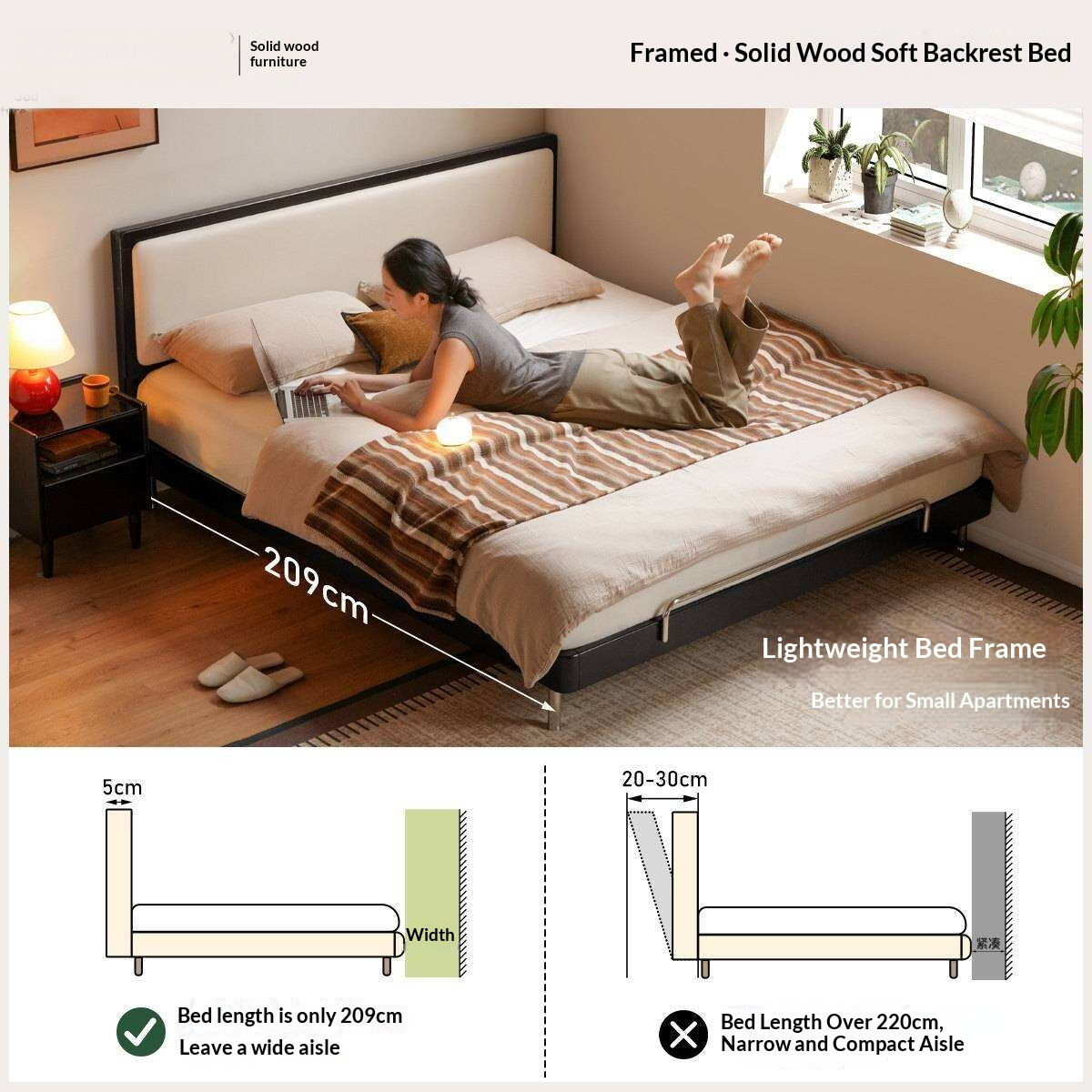 Rubberwood Solid Wood Ancient Style Double Bed