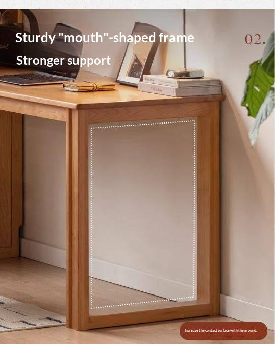 Cherry Solid Wood Office Desk with Integrated Bookshelf