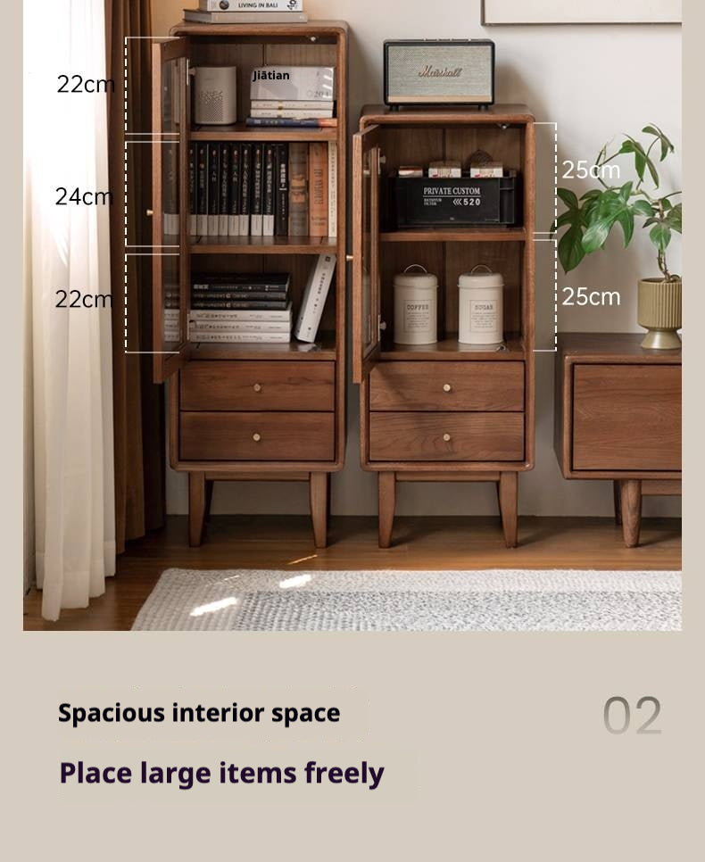 Oak Solid Wood Side Cabinet, Walnut Color.