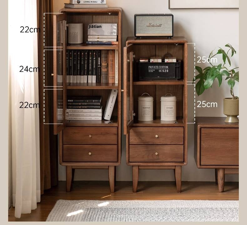 Oak Solid Wood Side Cabinet, Walnut Color