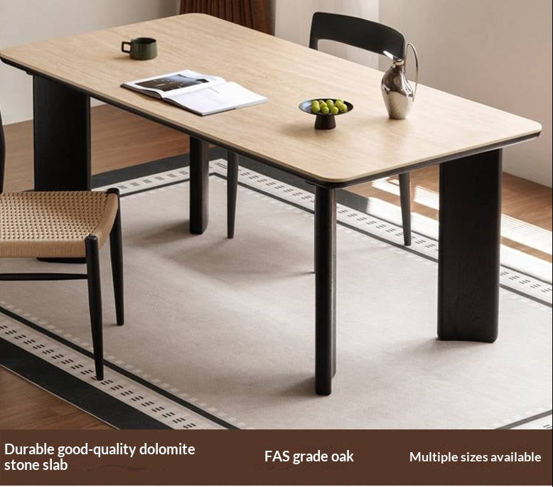 Oak Solid Wood Modern Cave Stone Rock Plate Dining Table