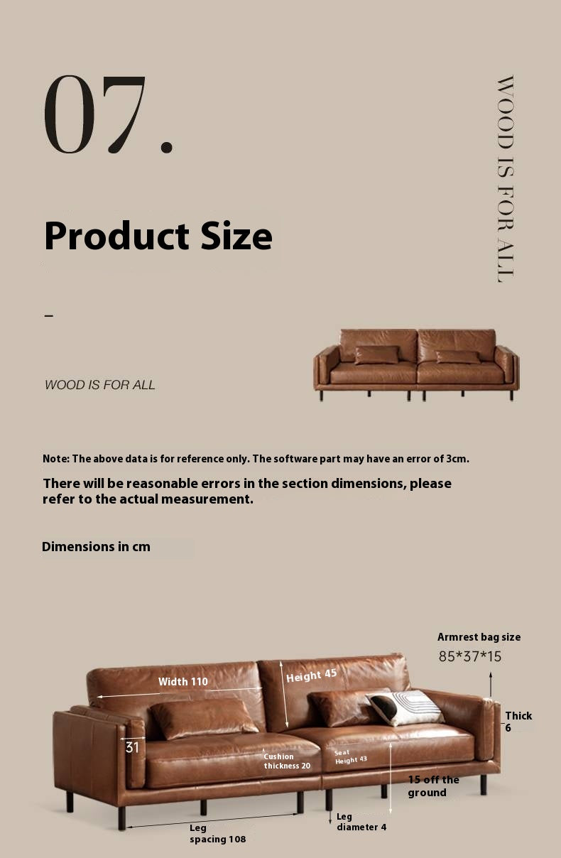 Italian Medieval Style Genuine Leather Oil-Wax Sofa