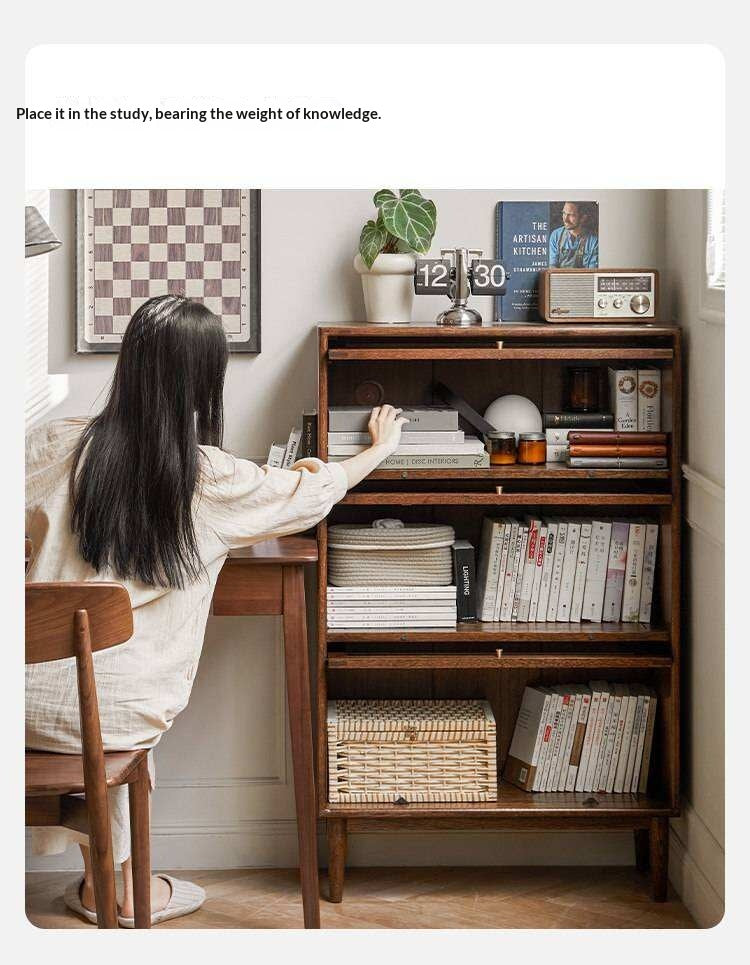 Solid Rubberwood, Black Walnut, Sandalwood, Oak Solid Wood Glass Flip Door Bookcase