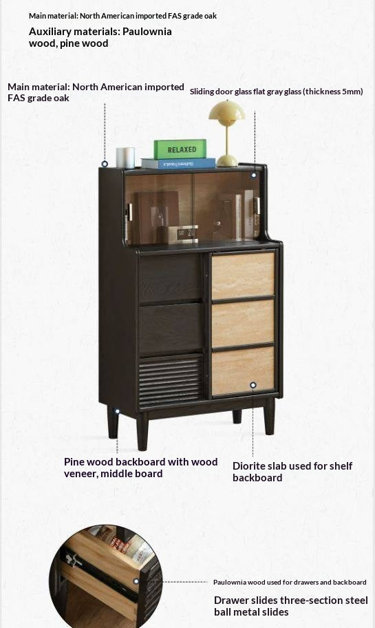 Oak Solid Wood Bauhaus Style Bar Cabinet with Sliding Doors