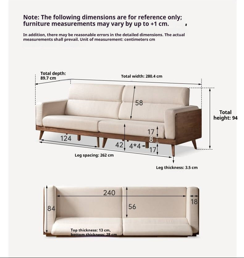 Black Walnut, Oak, Ash Solid Wood fabric sofa high back