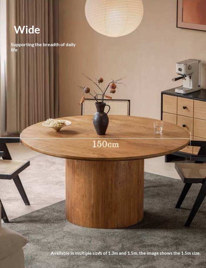 Elm Solid Wood Round Dining Table with Modern Minimalist Design
