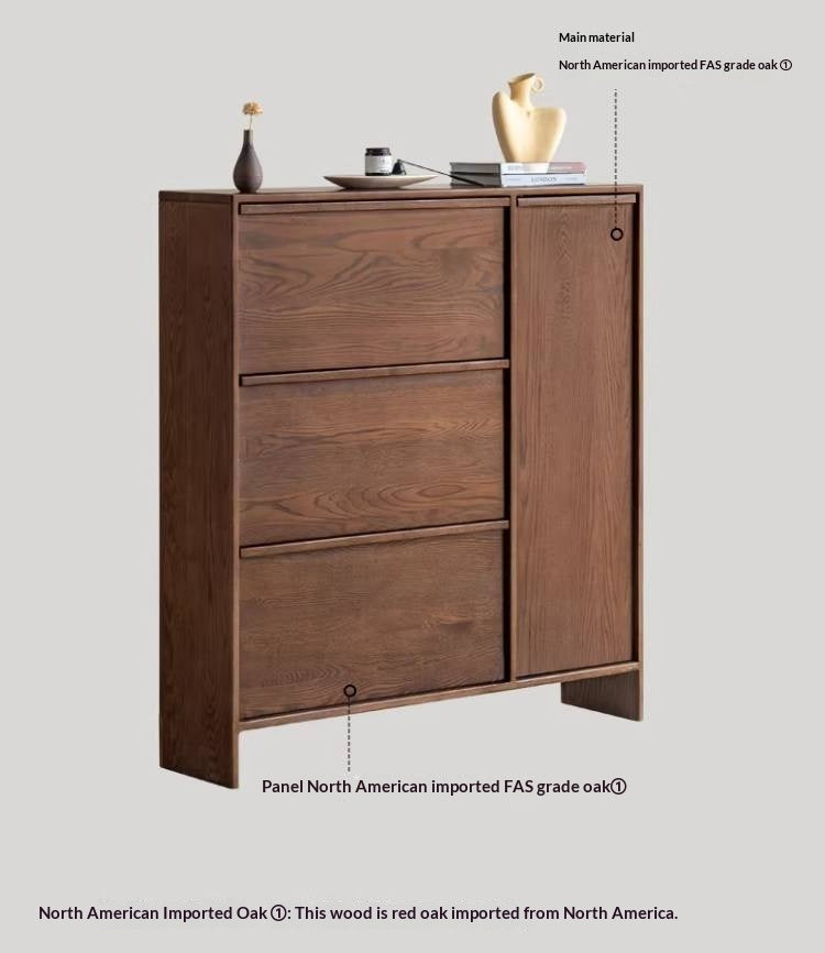 Oak Solid Wood Shoe Cabinet with Wabi-Sabi Style Storage Design
