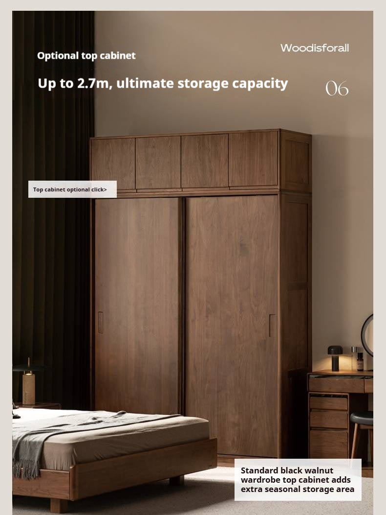 Black Walnut Solid Wood Sliding Door Wardrobe.