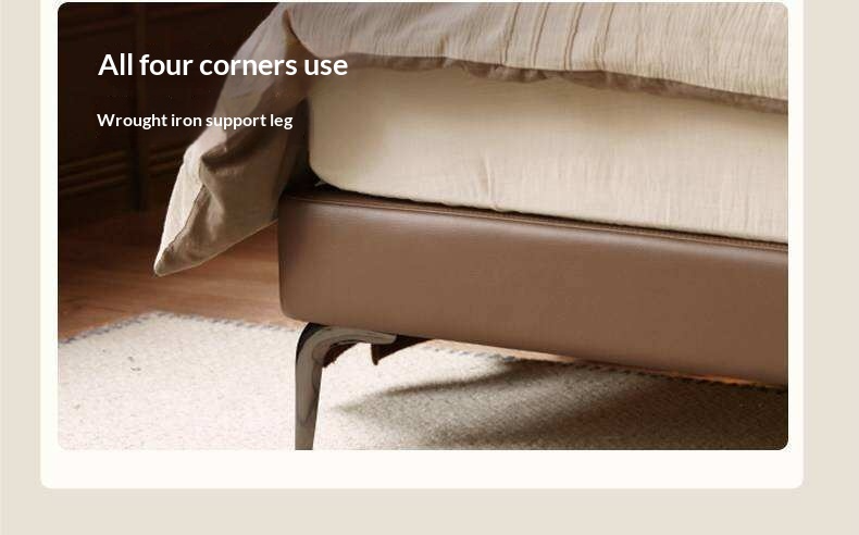 Genuine Leather Platform Bed with Curved Tufted Headboard and Tapered Metal Legs