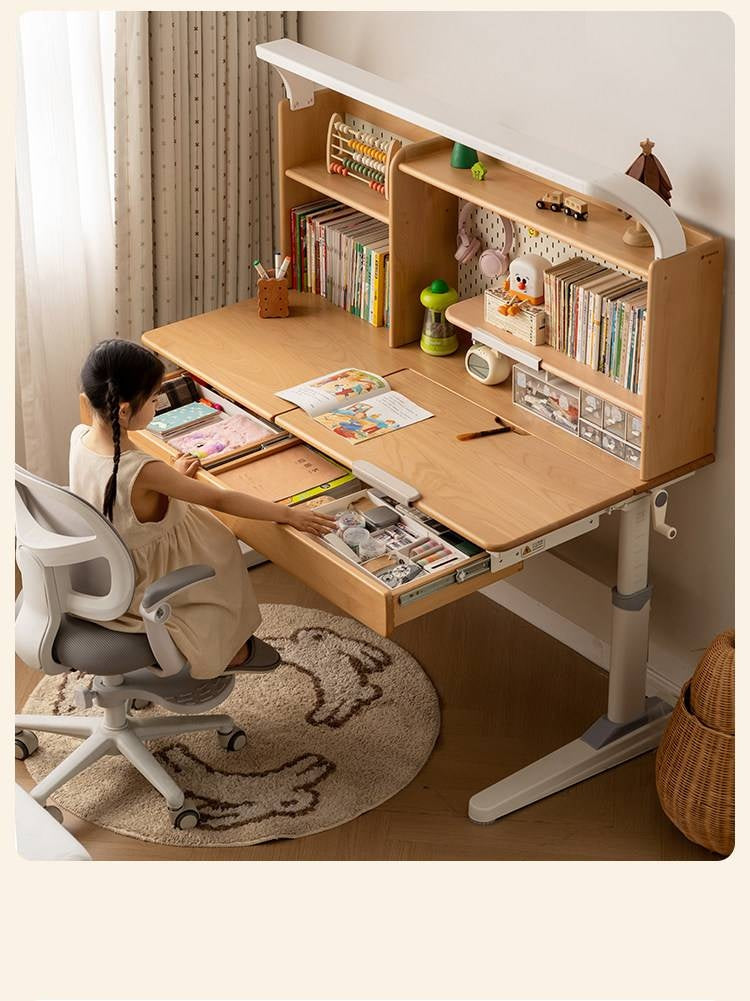 Beech Solid Wood Kids Raised and Lowered Study Table