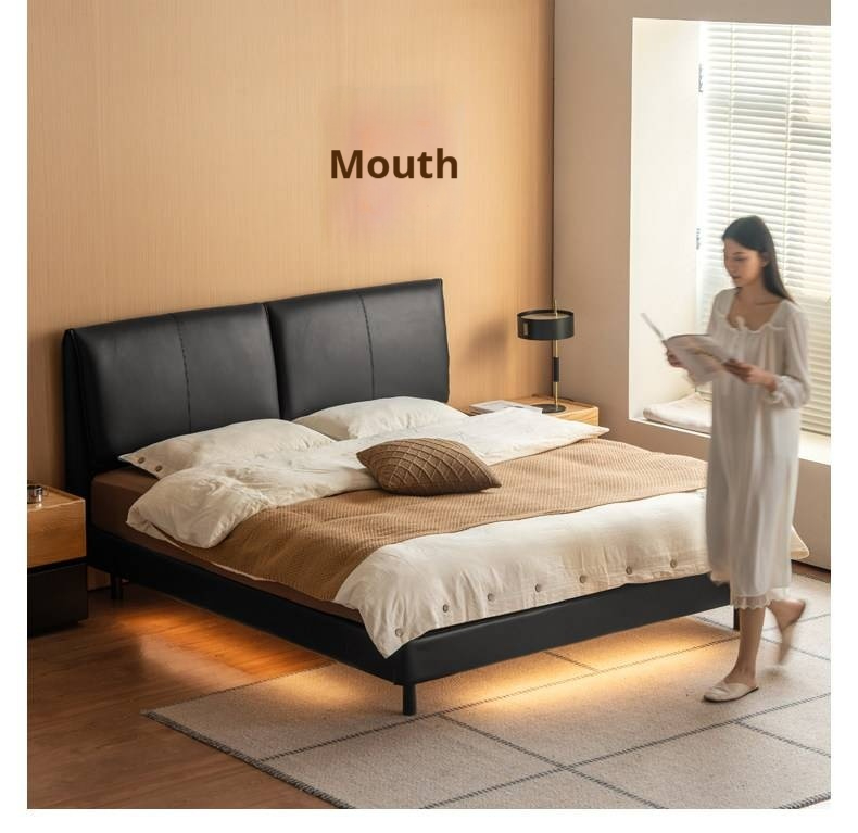 Genuine Leather Soft Bed Cream Style