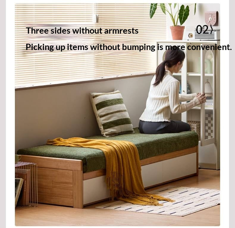 Solid RubberWood Storage Daybed with Pull-Out Drawer and Backless Design