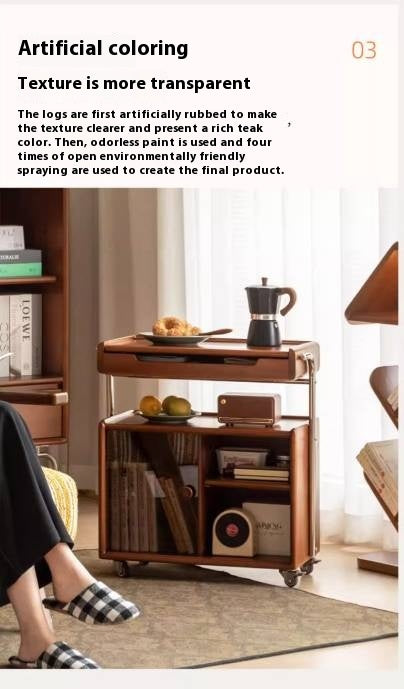 Poplar Solid Wood French Medieval Style Mobile Side Table