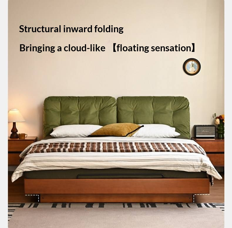 Poplar Solid Wood Box Bed — Upholstered Floating Bed with Bauhaus Style