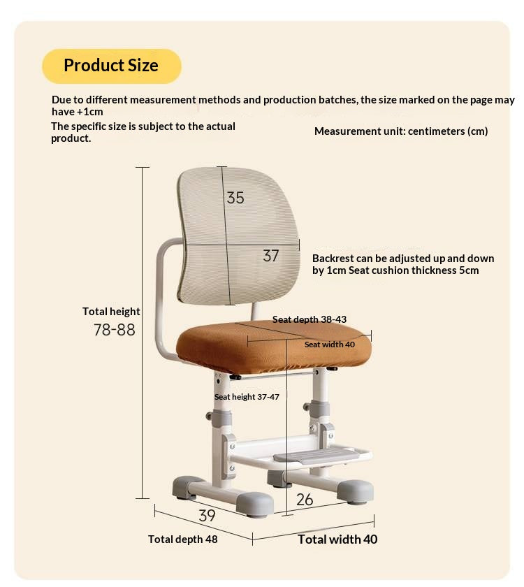 Ergonomic Height-Adjustable Kids Study Chair with Mesh Back and Footrest
