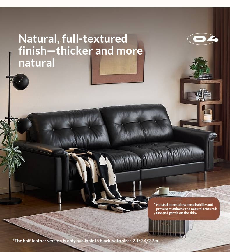 Genuine Leather Biscuit Tufted Leather Sofa with Track Arms