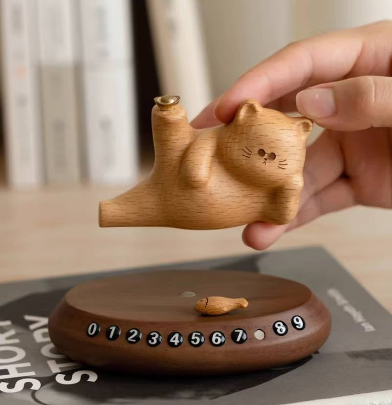 Beech, Black Walnut Solid Wood Lucky Cat Car Diffuser Ornament with Number Plate Design