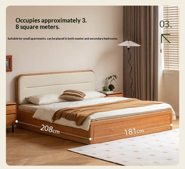 Cherry Solid Wood Box Bed — Vintage Style with Soft Backrest