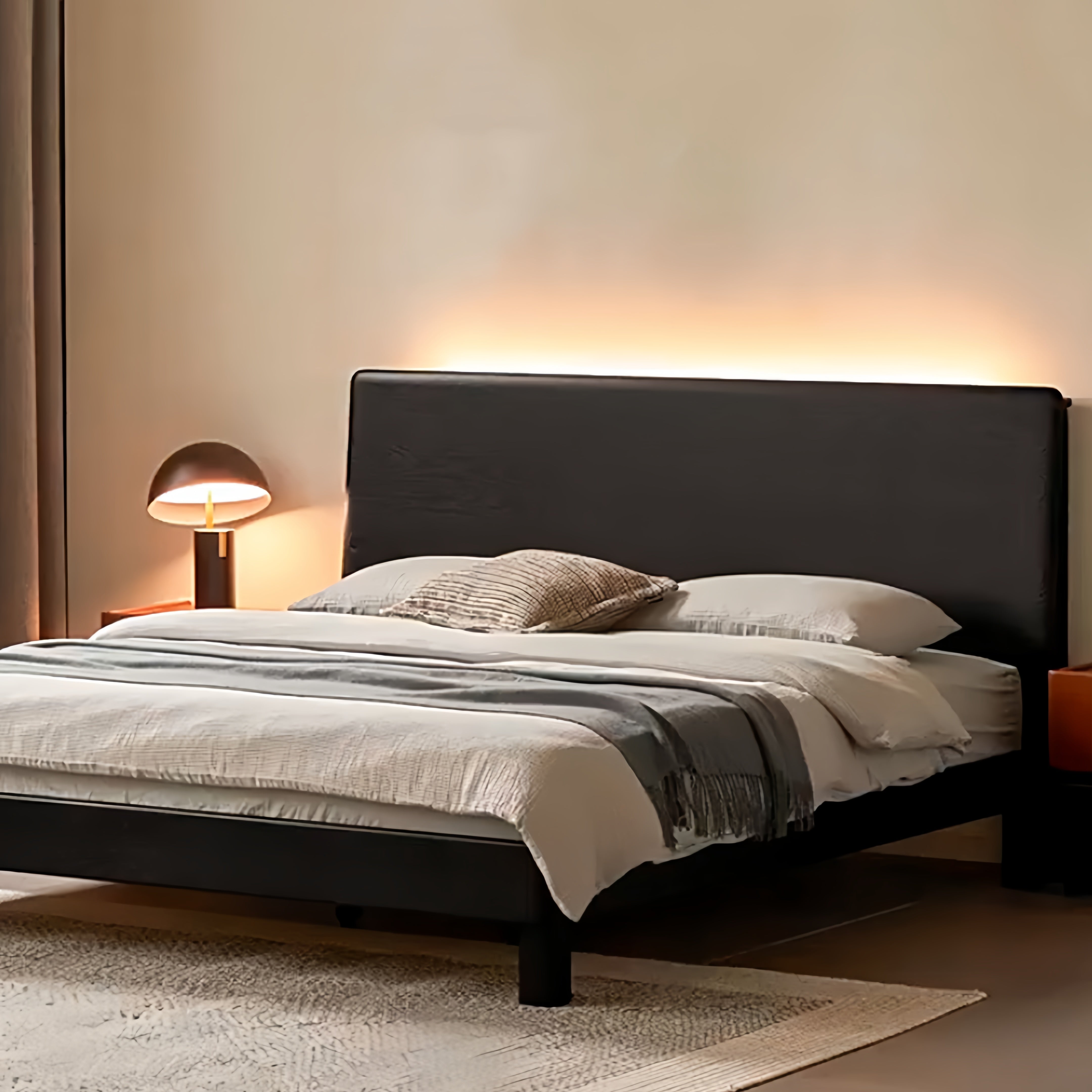 Ash Solid Wood Luminous Bed Modern Minimalist