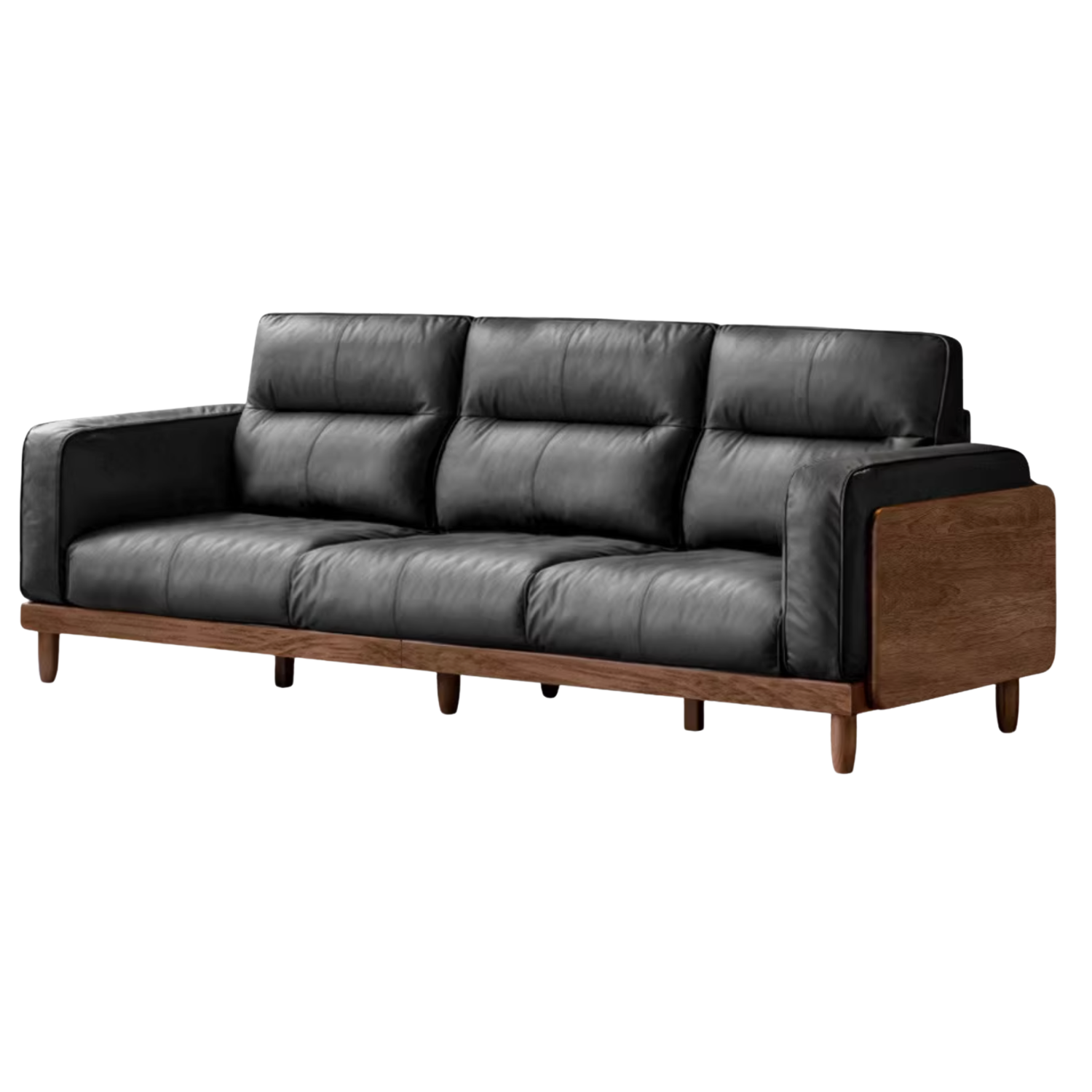 Black Walnut, Ash, Solid Sandalwood Wood Sofa with Genuine Top-Grain Yellow Cowhide Leather,fabrics