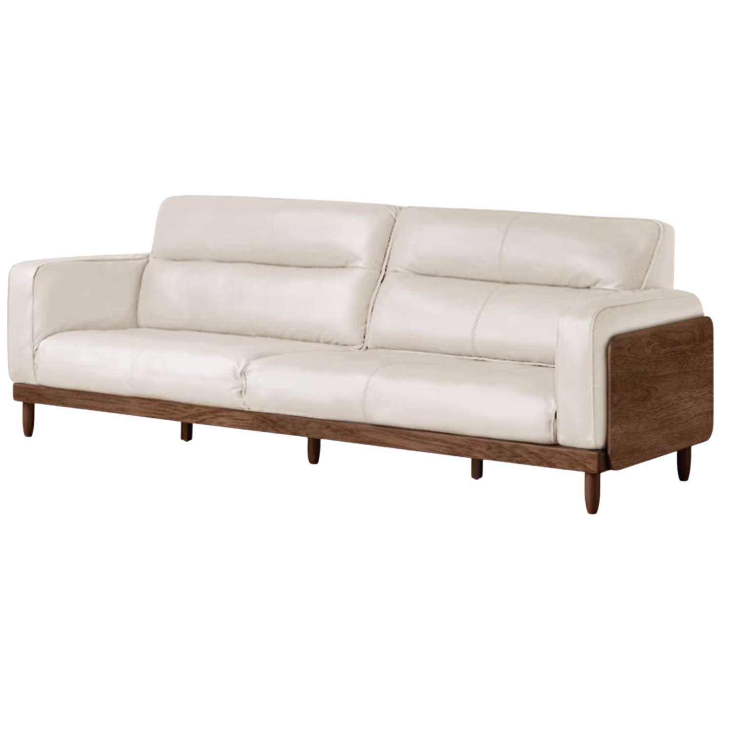 Black Walnut, Ash, Solid Sandalwood Wood Leather Top Layer Yellow Cowhide Sofa.