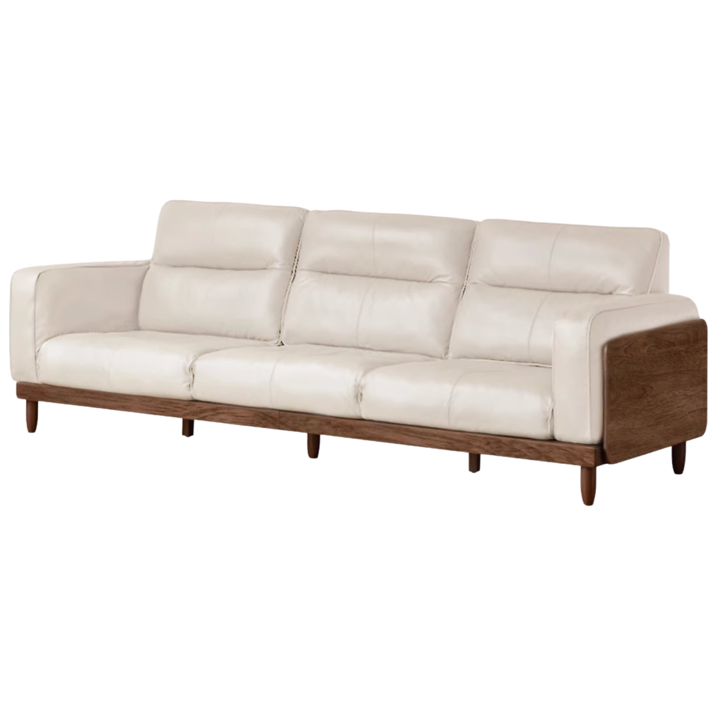 Black Walnut, Ash, Solid Sandalwood Wood Sofa with Genuine Top-Grain Yellow Cowhide Leather,fabrics