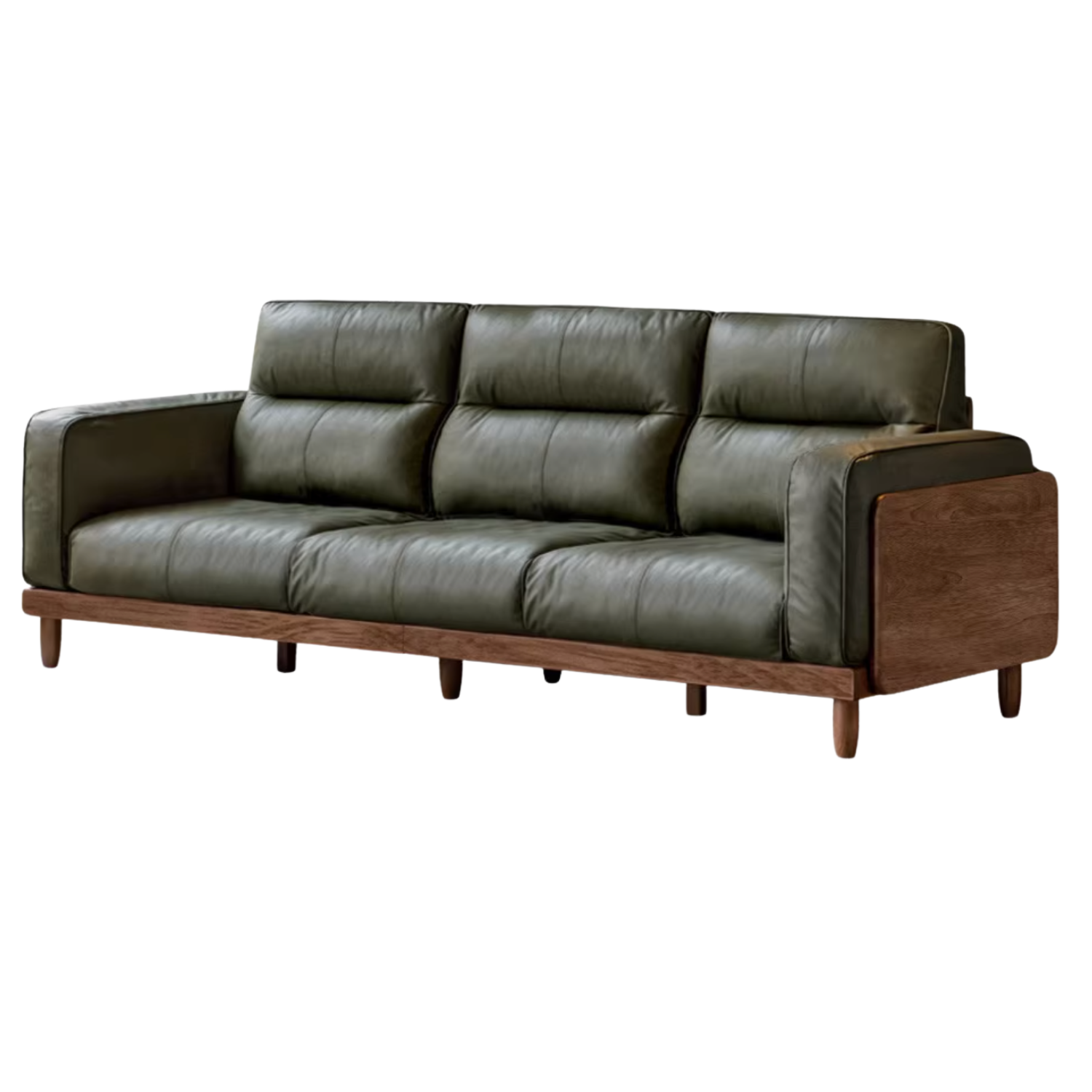 Black Walnut, Ash, Solid Sandalwood Wood Leather Top Layer Yellow Cowhide Sofa.