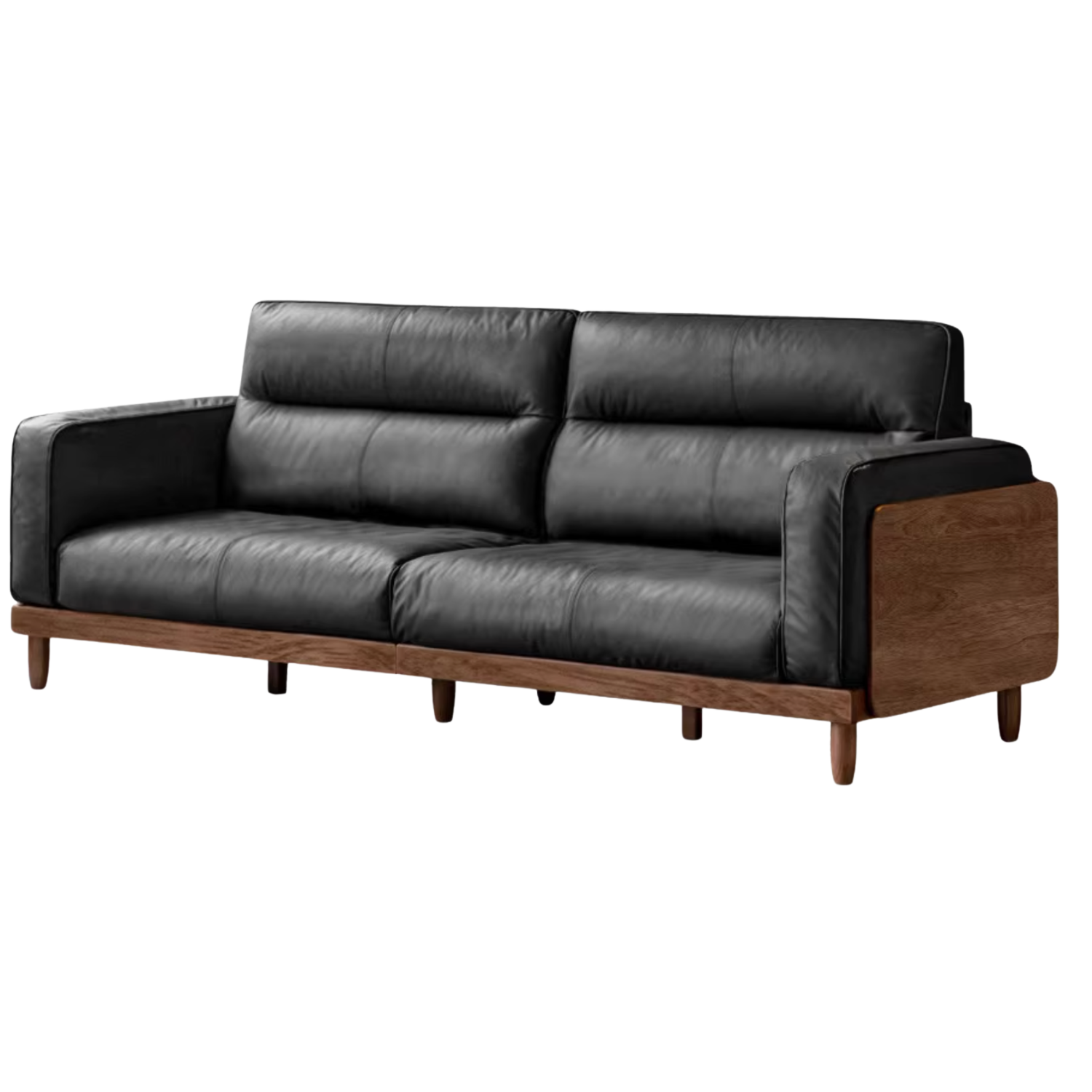 Black Walnut, Ash, Solid Sandalwood Wood Sofa with Genuine Top-Grain Yellow Cowhide Leather,fabrics