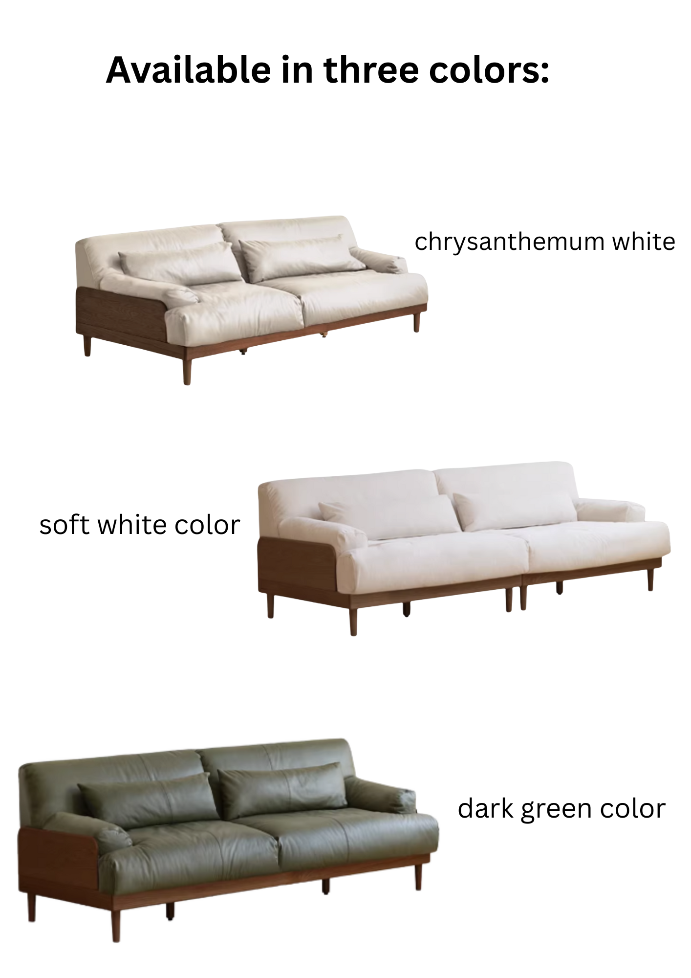 Black Walnut, Oak Solid Wood Leather Down Sofa.