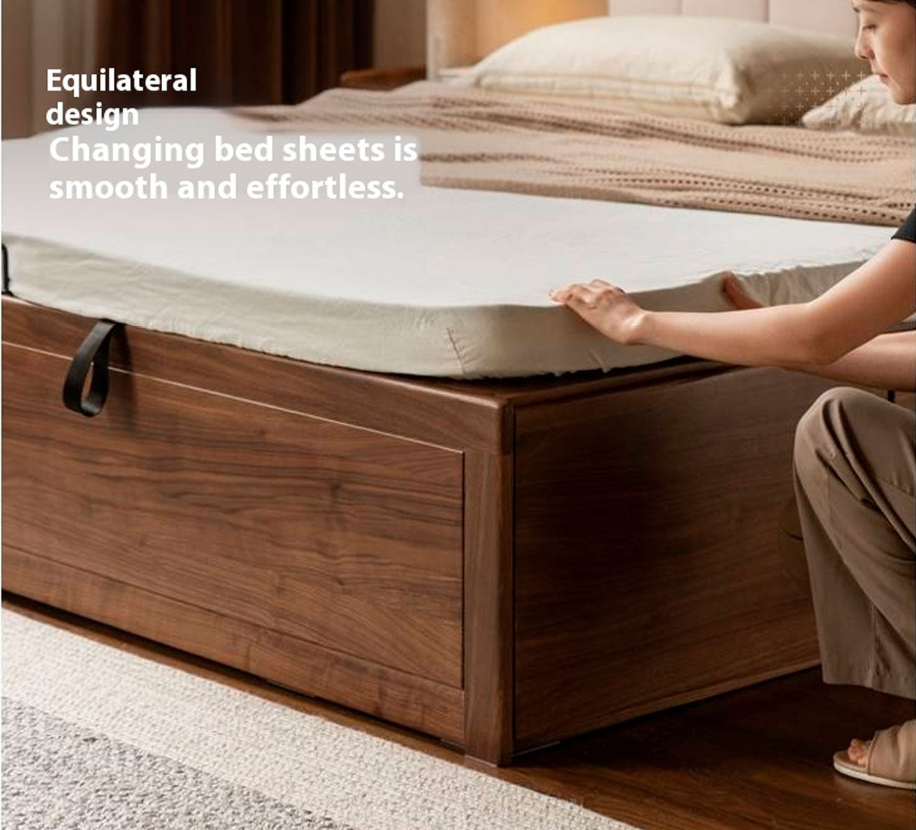 Black Walnut Solid Wood Genuine Leather Italian Light Luxury Soft Bed