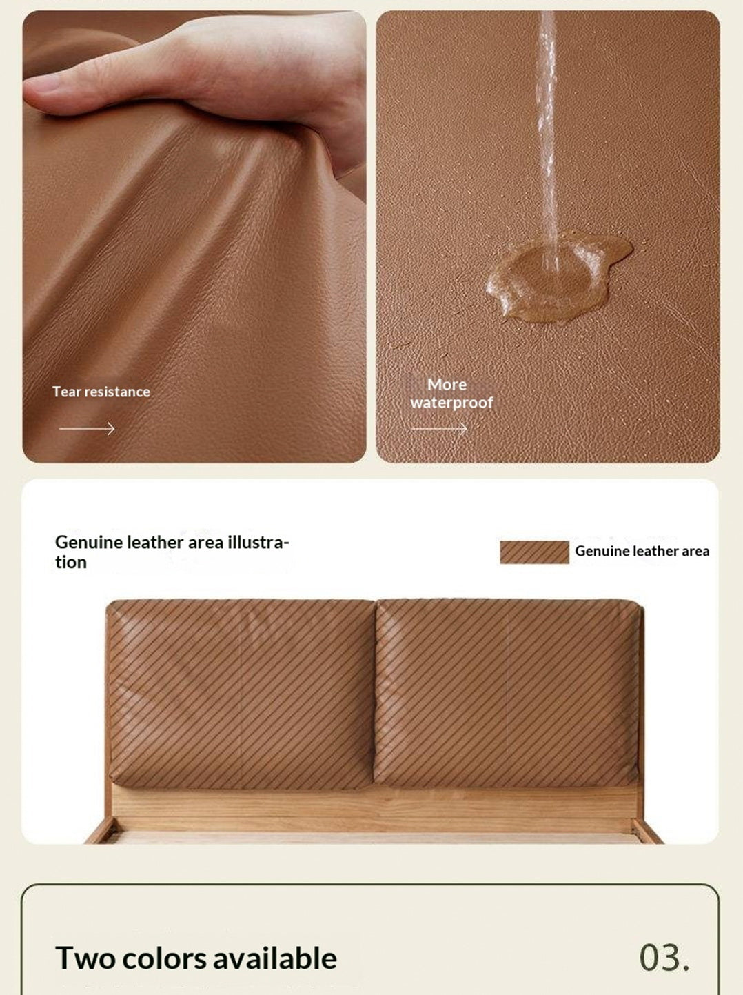 Cherry Solid Wood Bed — Retro Style with Genuine Leather Upholstery