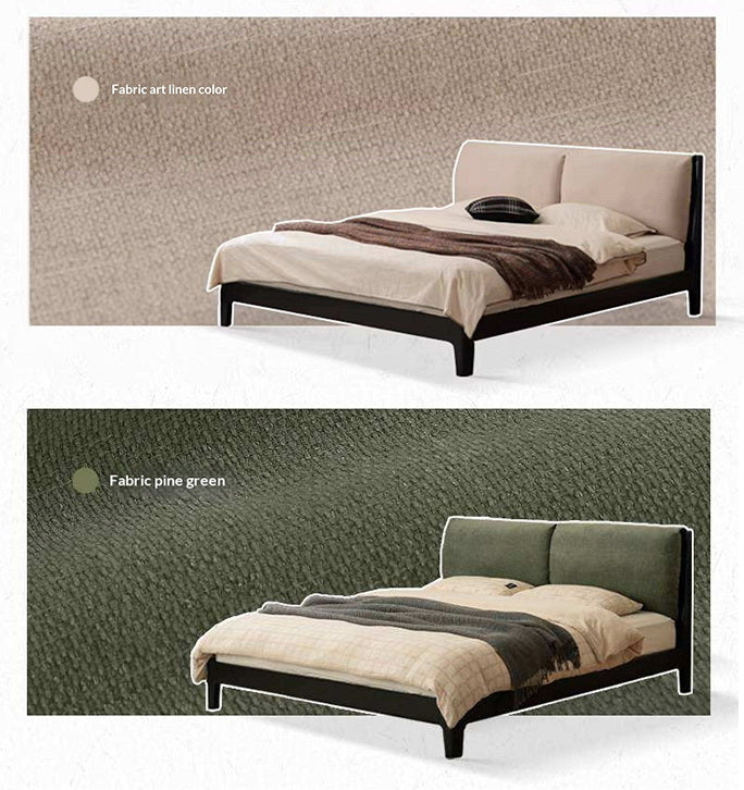 Rubberwood Solid Wood Genuine leather, Fabrics Simple Soft Double Bed
