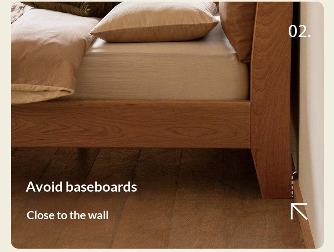 Cherry Solid Wood Bed — Retro Style with Genuine Leather Upholstery